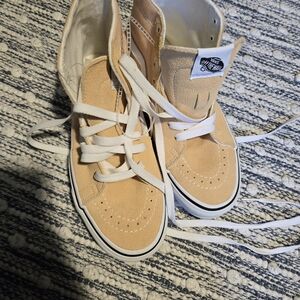 Vans High-Top Sneakers in Light Tan with White Accents